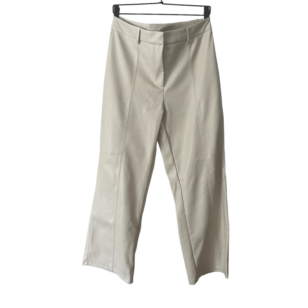 7 For All Mankind Faux Leather Wide Leg Pants Cream Size Large